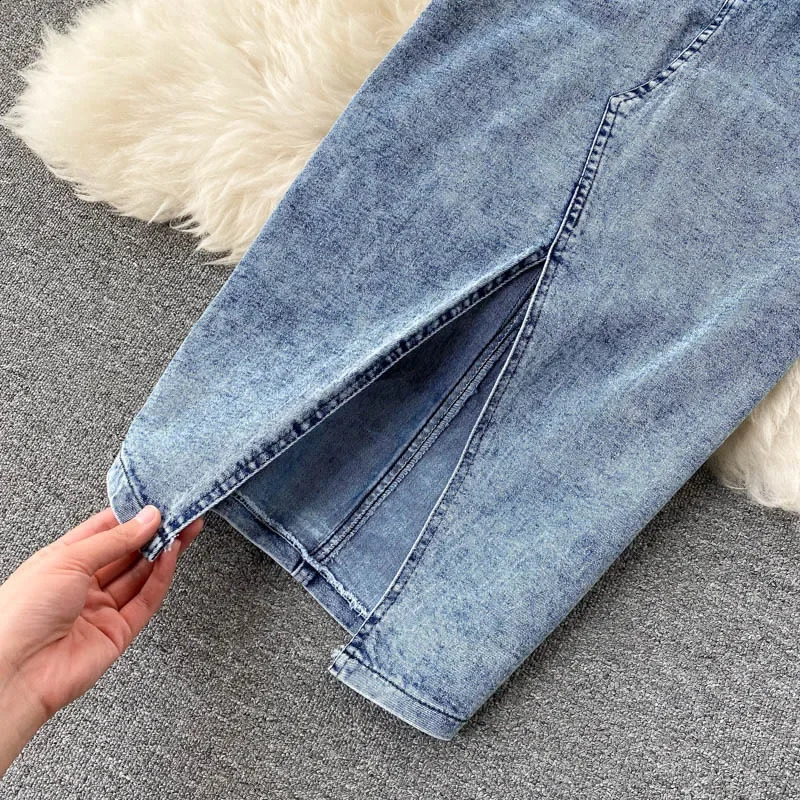 Two 2 Piece Set Summer Women Suit Sexy V-Neck Jeans VestHigh Waist Button-up Denim Skirts Korean Style OL Sleeveless Suits 240812