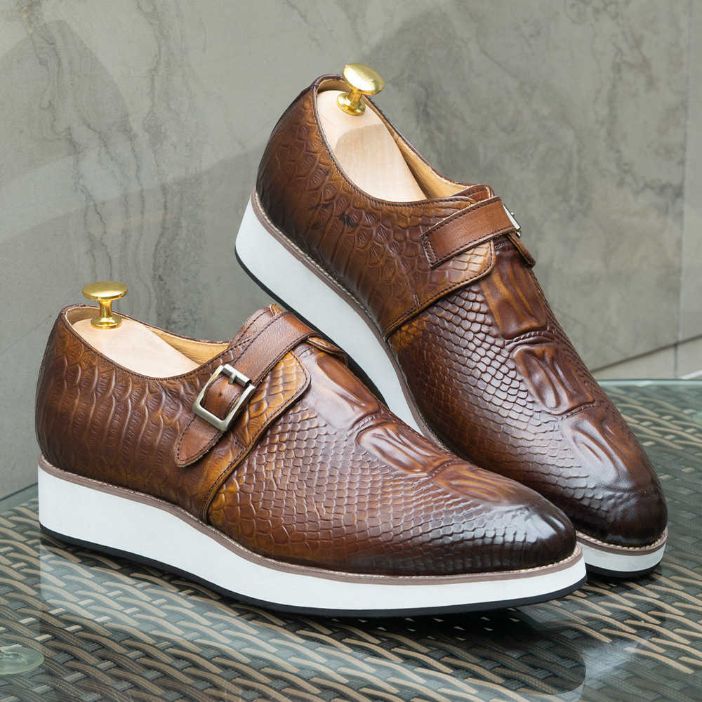 CMM Mens Casual Leather Shoes Platform Handmade Shoes Genuine Leather Single Button Thick Sole Daily Versatile Mens Shoes