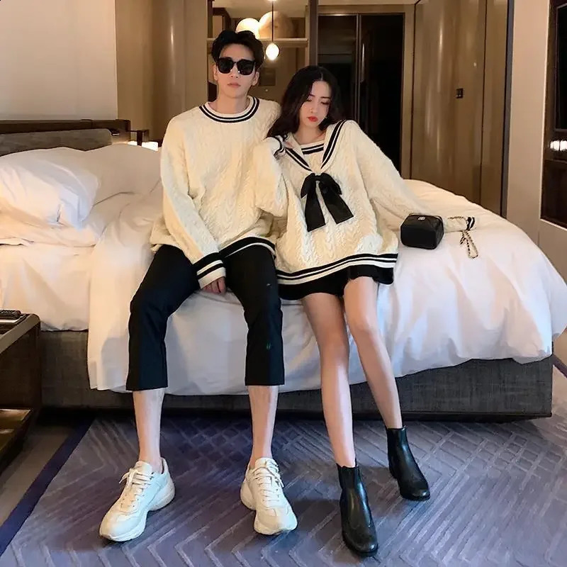 Preppy Style Couple Sweater Men Women Fashion Lolita Girl Sweet Navy Collar Sweater Couples Harajuku Sweater 240812