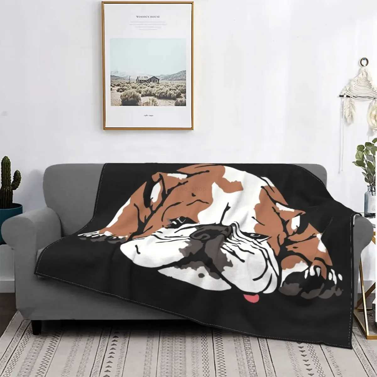 English Bulldog Pattern Throw Blanket Lightweight Funny Thin Coral Home Office WinterXJ240813