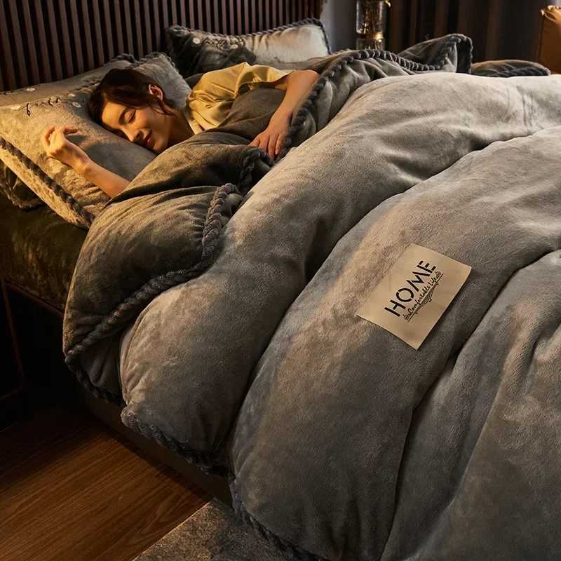 New blue milk velvet soft and warm down duvet cover large double-sided plush winter blanket bedding luxurious down duvet coverX240813