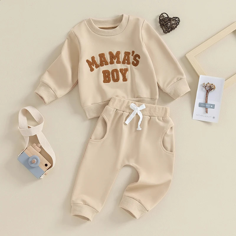 Autumn fuzzy letter baby boy autumn set fashionable casual long sleeved sports shirt zipperpocket pants 2PCS childrens clothing 240813