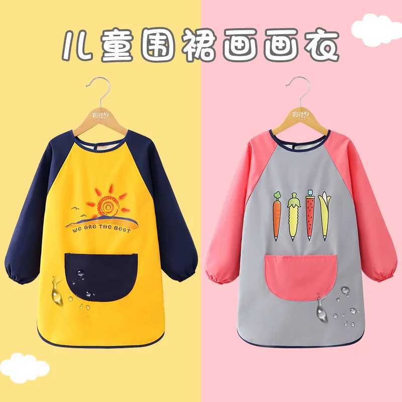 Bibs Burp Cloths Cute Cartoon Infant Eating Bib Burp Cloths Painting Drawing Apron Long Sleeved Waterproof Childrens Overalls Raincoat SuppliesL4812