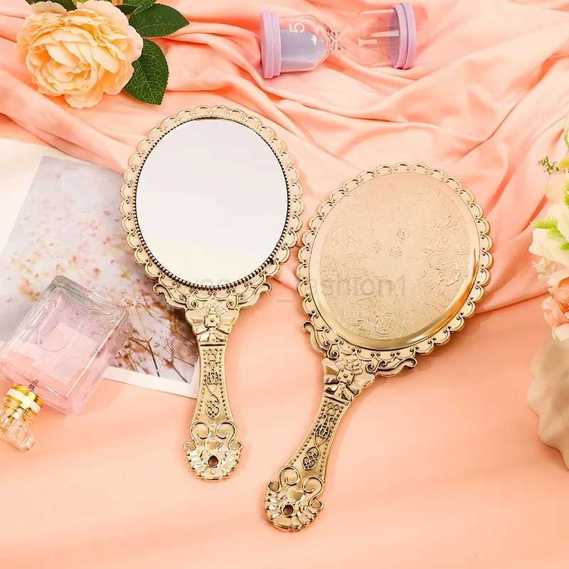 Retro Carved Makeup Mirror Portable Handheld Makeup Vanity Mirror Round European Style Hand Mirror Cosmetic Compact MirrorsXJ240813