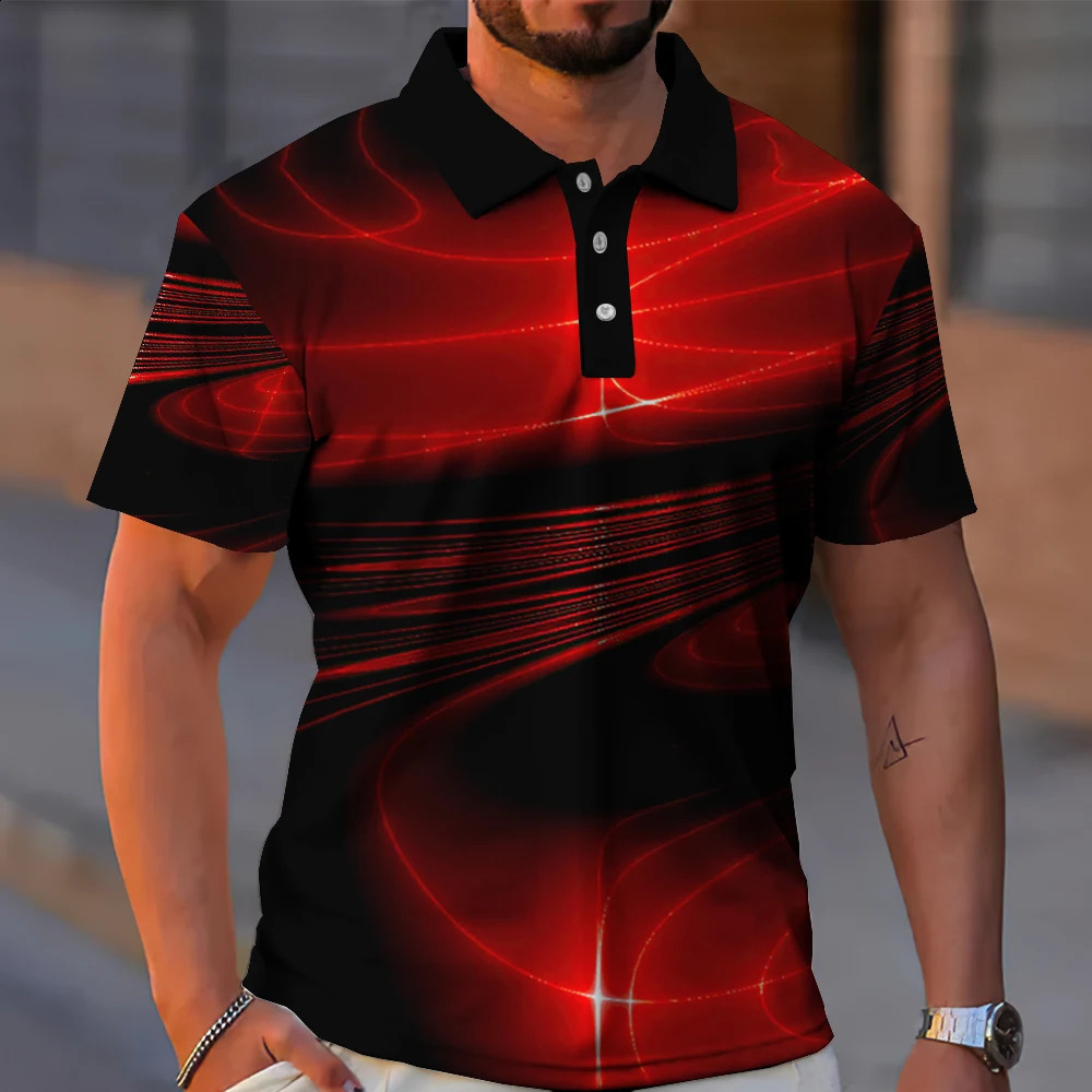 2024 Mens Polo Shirt 3d Technology Line Short Sleeve Golf Sport Shirts Summer Casual Man Clothes Oversized Polo T-Shirt For Men 240813