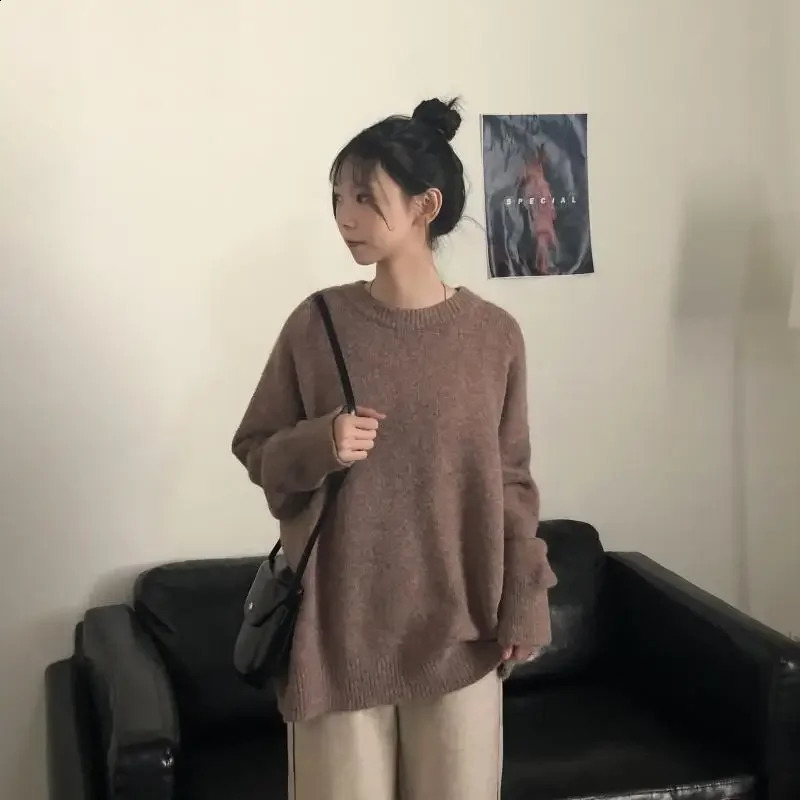 AutumnWinter Loose Knitted Womens Small Size Outcoat with Thick Collar ForestKorean Top 240812