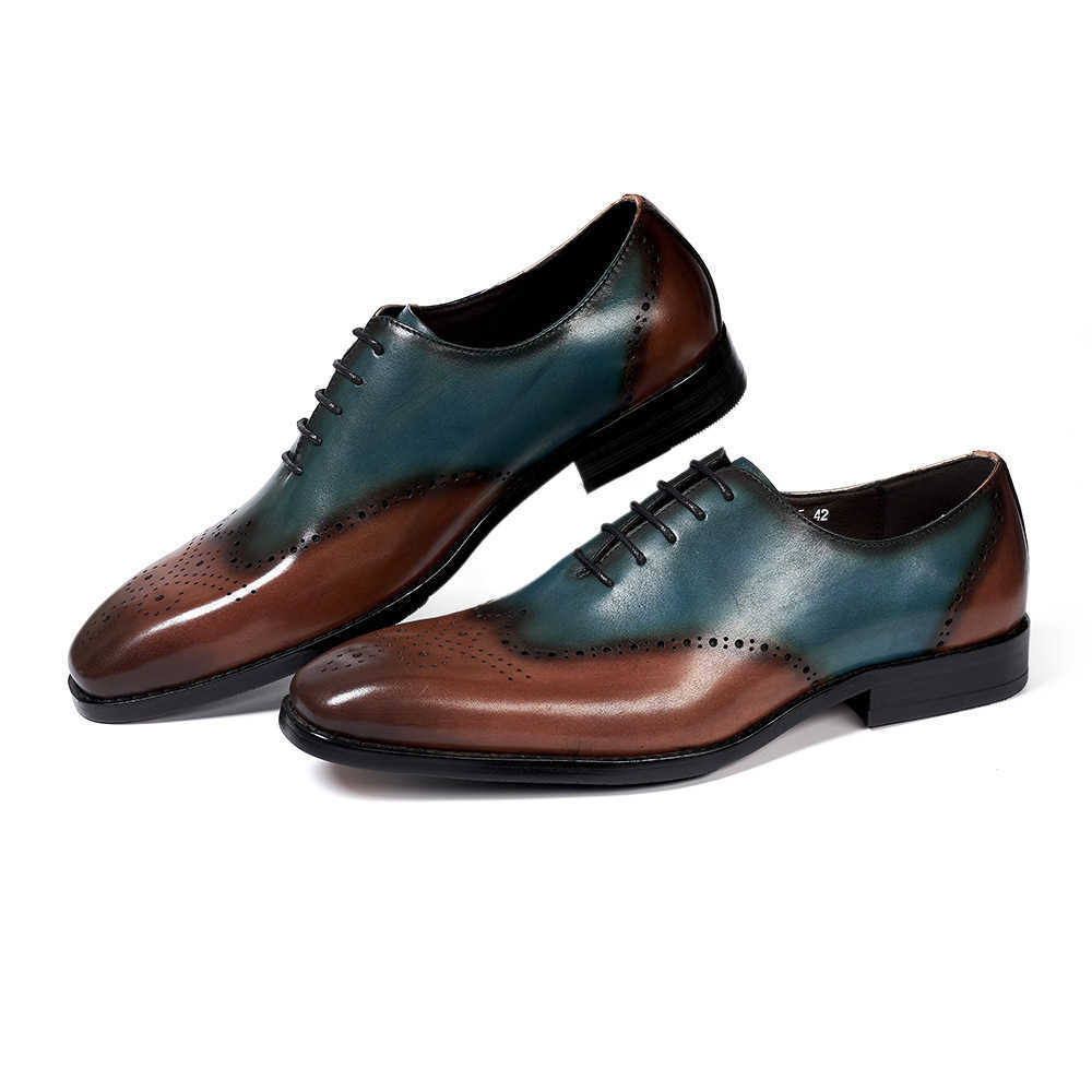 CMM European Mens Leather Shoes Brown Green Fashionable Business Dress Oxford Shoes Formal Wedding Dress Shoes