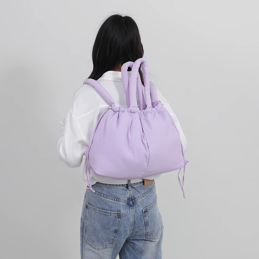 Womens inflatable handbag with adjustable shoulder straps cross body bag nylon solid large capacity wallet shopping and travel 240813