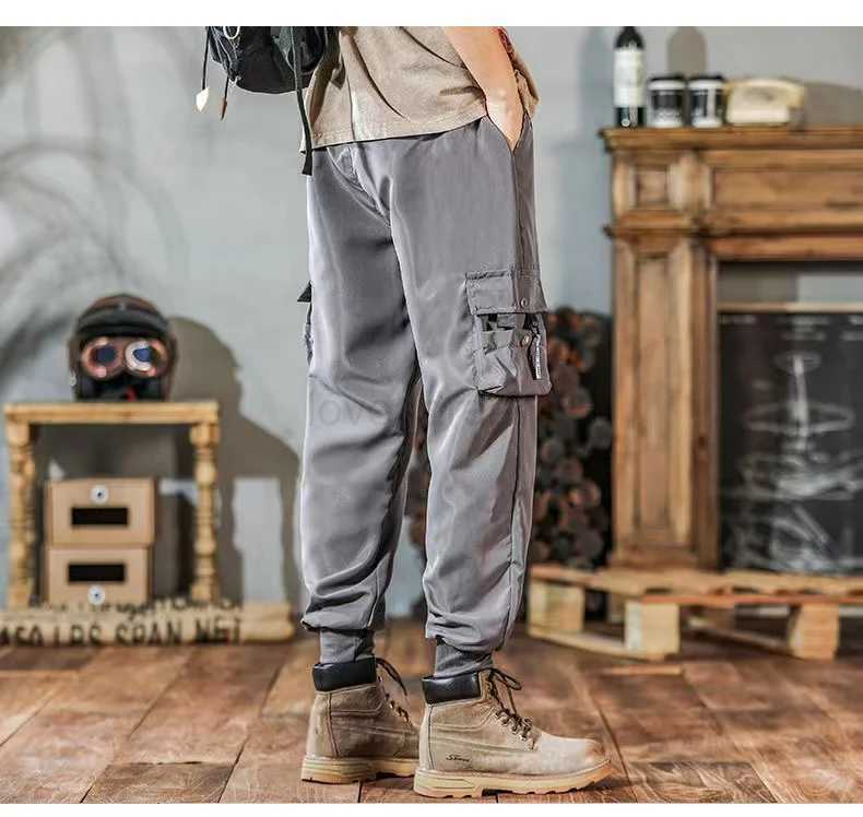 Trendy Solid Color Pants Multi Flap Pocket Mens Cargo Pants Loose Casual Outdoor Pants Mens Work Pants oversizedXJ240813