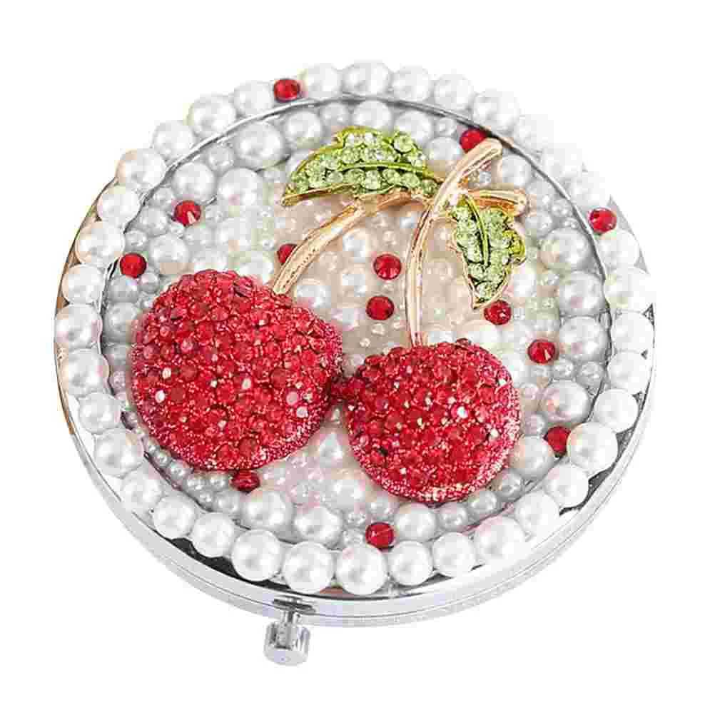 Folding Vanity Mirror for Makeup Exquisite Portable Pocket Metal Cherry-pattern Mini MirrorsXJ240813