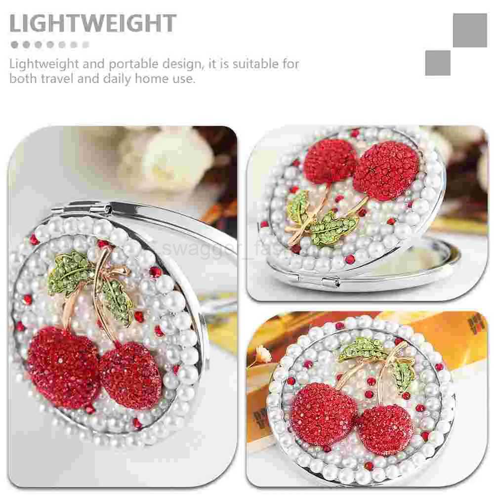 Folding Vanity Mirror for Makeup Exquisite Portable Pocket Metal Cherry-pattern Mini MirrorsXJ240813