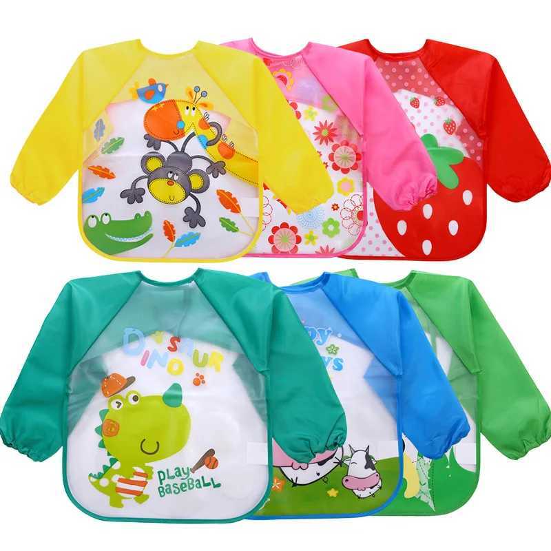 Bibs Burp Cloths Waterproof Baby Feeding Bibs Full Sleeved Apron Children Toddler Smock Burp Painting Drawing Eating Clothing for Kids 0-4 YearsL4812