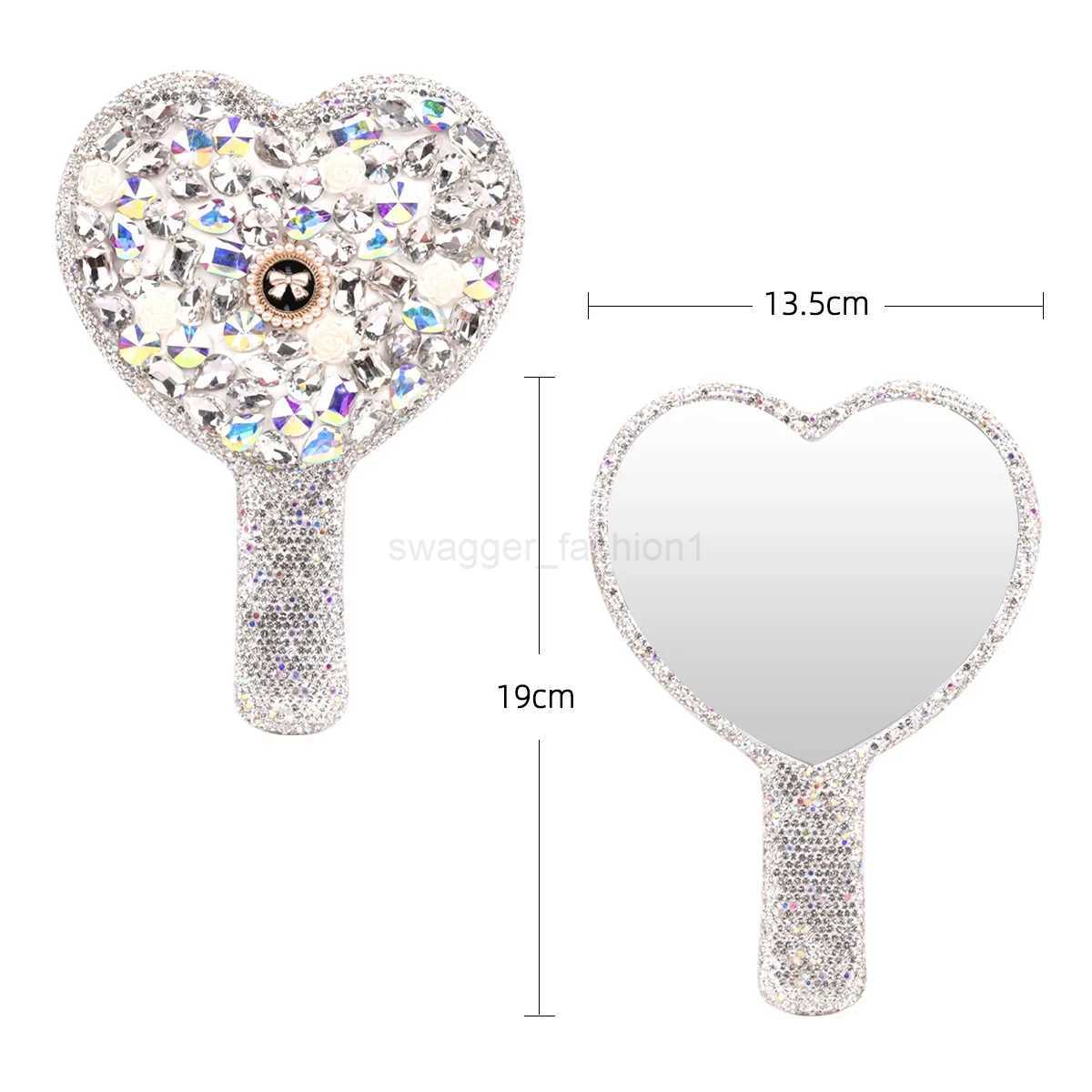 Shiny Diamond Handheld Makeup Mirror Round Square Love Heart Mirror Handle Makeup Cosmetic Beauty Tools Vanity Make Up MirrorXJ240813
