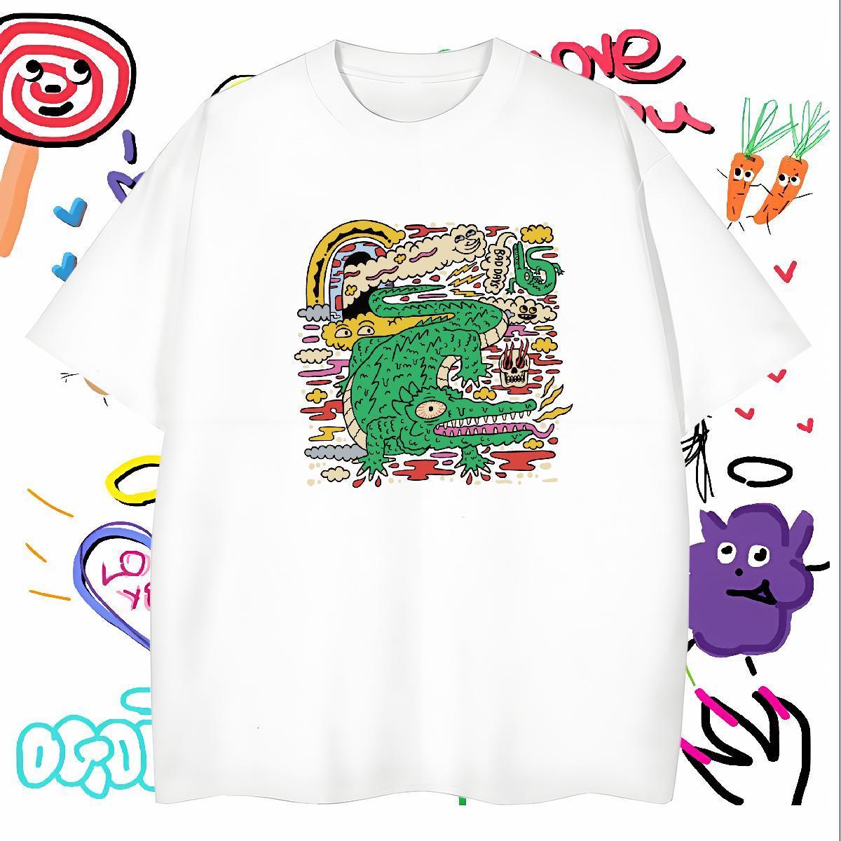 Mens T Shirts 230g Cotton crocodile Anime Printing Street Short Sleeve O-Neck Customized Print Couples T Shirts Stylist Comfortable Tops Tees