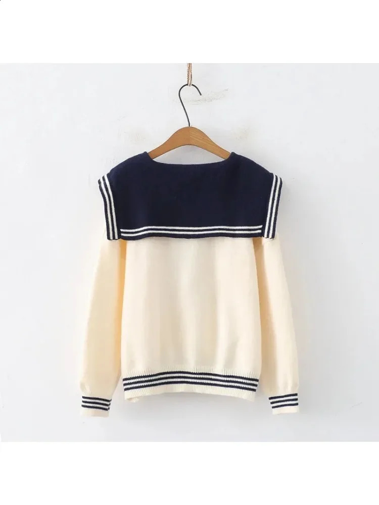 High Quality JK Navy Sweater Women Spring Sailor Collar Long Sleeves Warm Knitted Pullovers Fashion Preppy Style Knitwears 240812