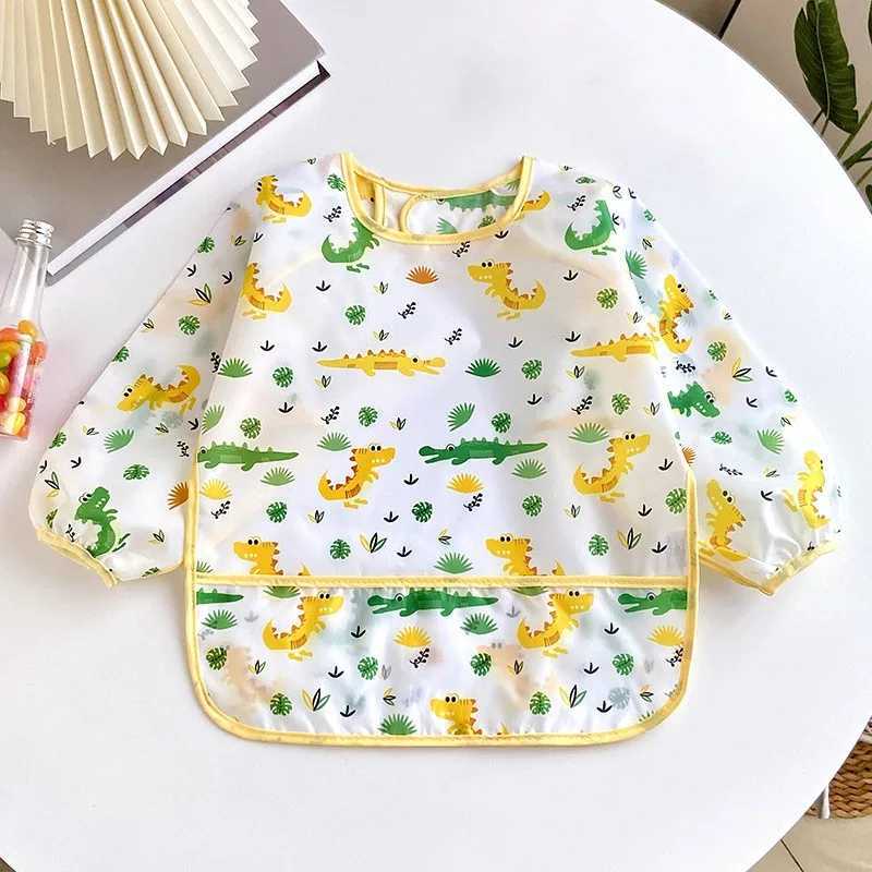 Bibs Burp Cloths Baby Bibs Cute Colorful Cartoon Waterproof Bib Infant Eating Children Drawing Long Sleeve Apron Self Feeding Baby 0-3 YearsL4812