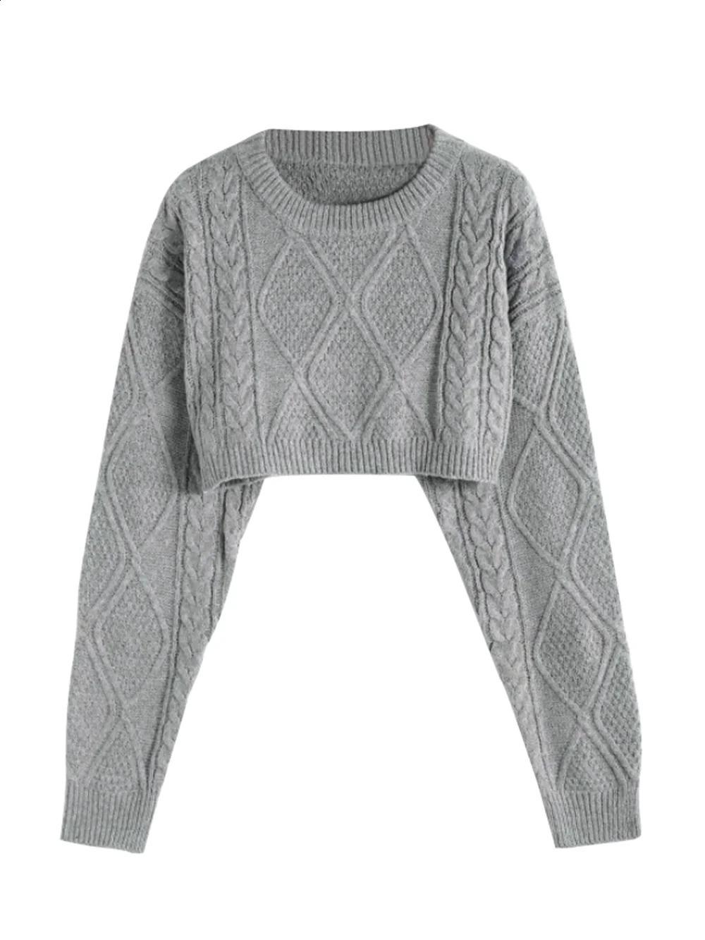 Womens sweater long-sleeved round collar pullover short-style twist solid color sweater autumn and winter 240813