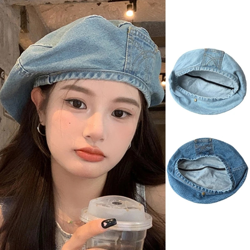 Women Hat Denims Octagonal Beanie Hat Spring Summer Headwear 240805