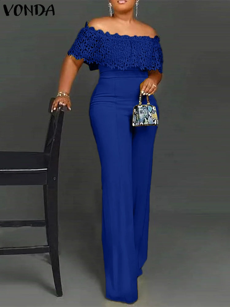 Summer Jumpsuits Women Sleeveless Off Shoulder Jumpsuits VONDA Elegant Party Playsuits Palazzo Casual Pants Pantalon Femme 240813