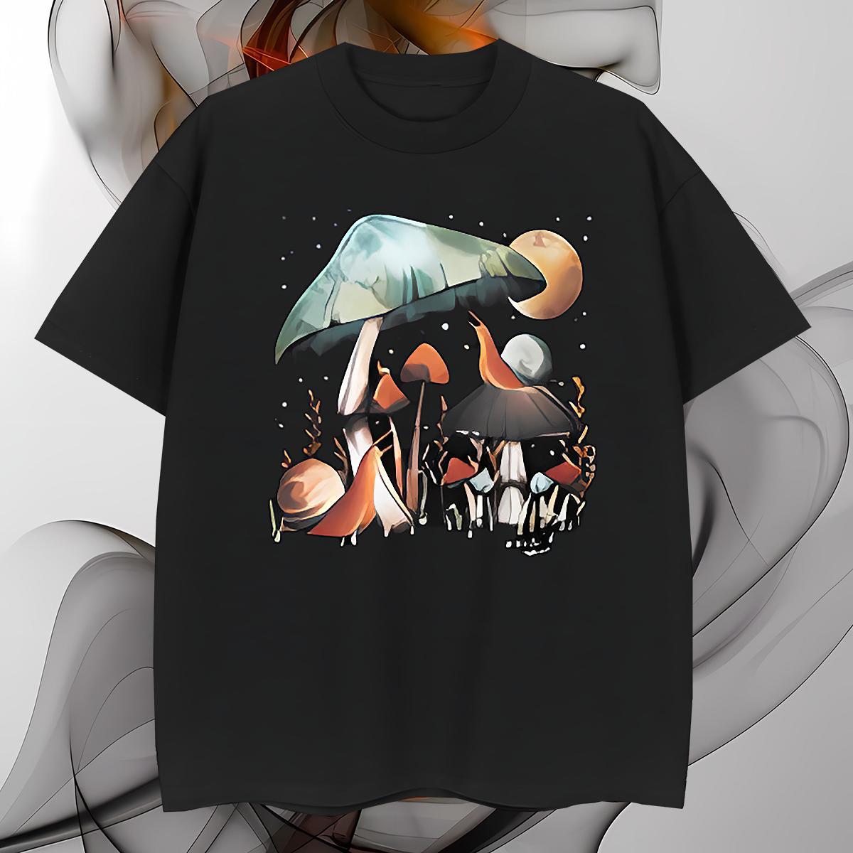 Cool Design mushroom T Shirts Men Street Casual Men Tees 230g Cotton Factory Direct Pure Cotton Black Oversized Clothes