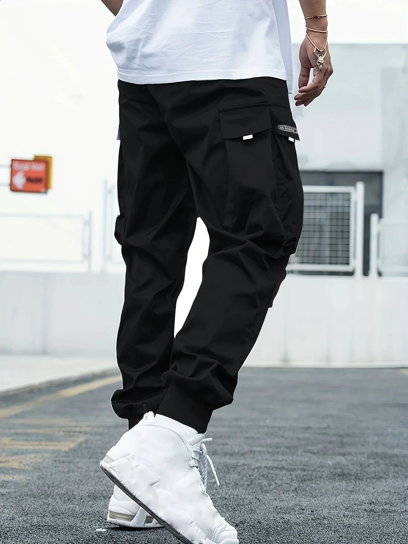 Plus Size Spring Summer Men Casual Cargo Pants Pockets Black Loose Out Door Elasticity Sports Oversize Pants 48 50 52 240812