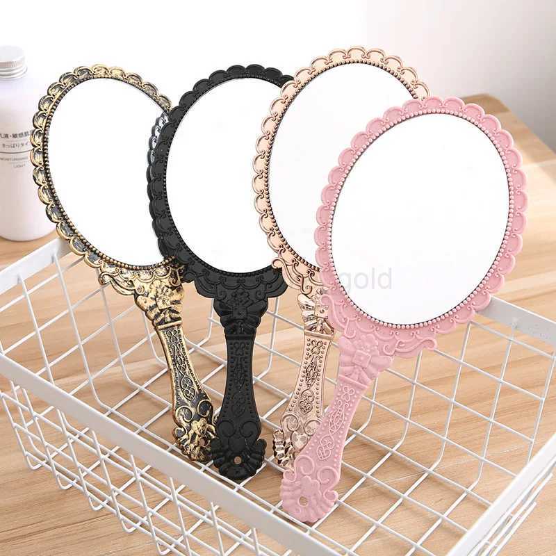 1 portable retro makeup mirror handheld oval round mirror noble restoration of ancient courtyard mirror beauty tool W240813