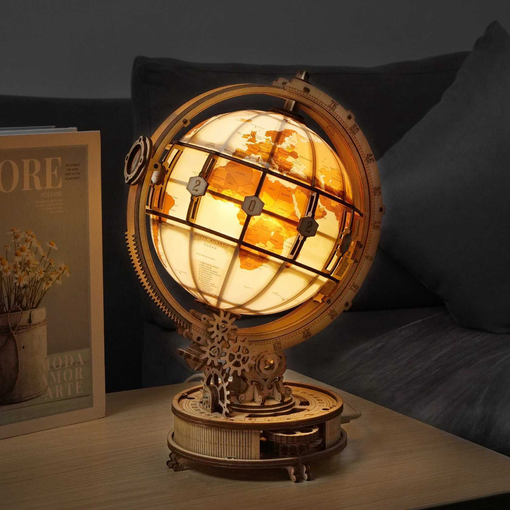 Wooden Globe Lamp 3D Puzzle Games for Birthday Gift for Kids Adults for Home Decor Building Blocks 3D Y240812
