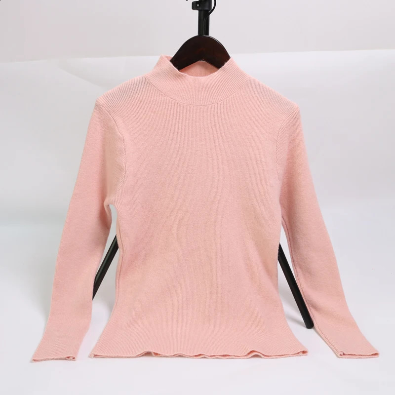 Autumn Winter Basic Knitted Womens Korean Fashion Half Turtle Neck Pulling Warm Sweater Long Sleeve Ultra Thin Top 240812