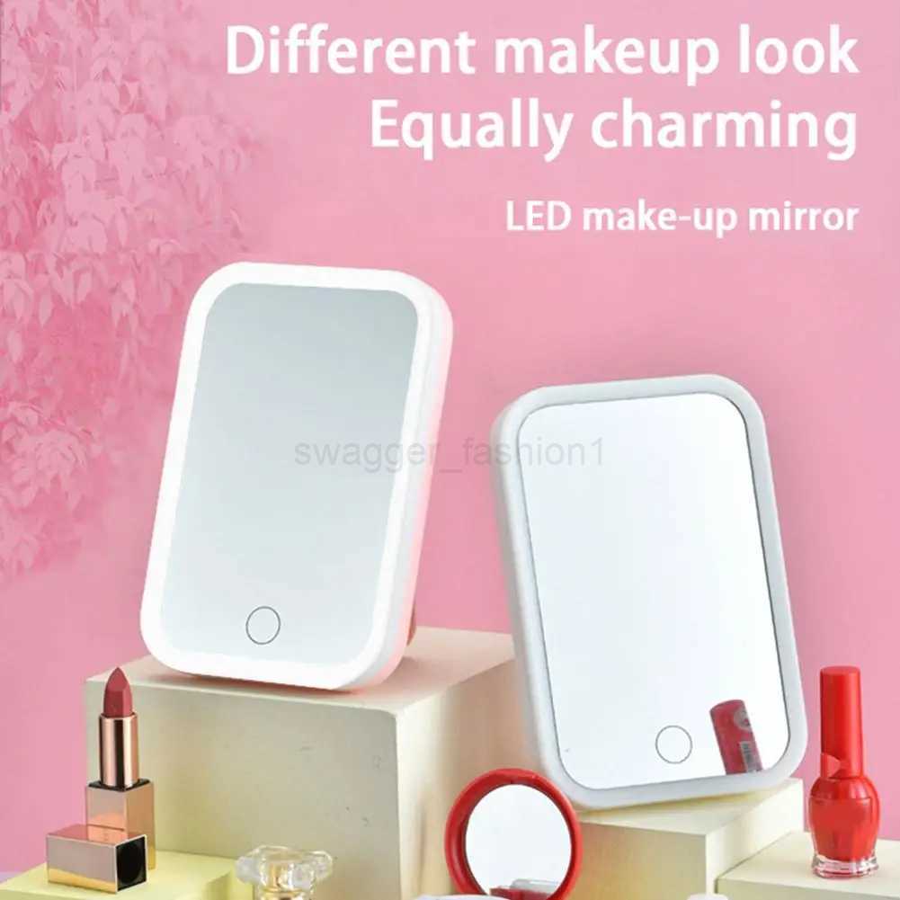Portable Folding Mirror Lighted Mirror LED 3Colors Modes Mirror Travel USB Dressing Table With Makeup Light Charging Z9K1XJ240813