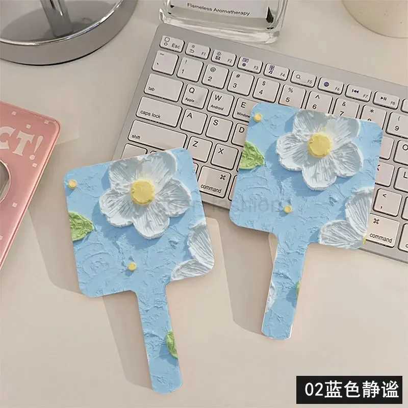 Portable Oil Painting Art Pattern Hand-Held Makeup Mirror Travel HD Vanity Mirror Women Cosmetic Beauty Tools Desktop OrnamentsXJ240813