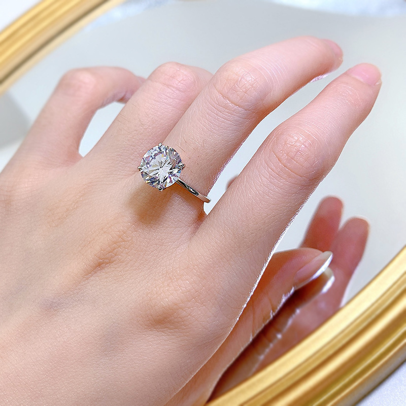 10mm White Moissanite Diamond Wedding Rings Solitaire Classical Jewelry Real 100% 925 Sterling Silver Round Cut Gemstones Eternity Women Engagement Ba