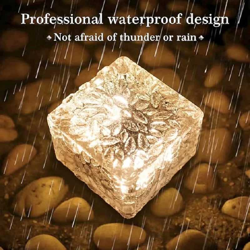 10PCS Outdoor Waterproof Garden Pathway Floor Glass Solar Ice Cube Brick Paver Rock Landscape Led Lamp Lights for Festival CL240813