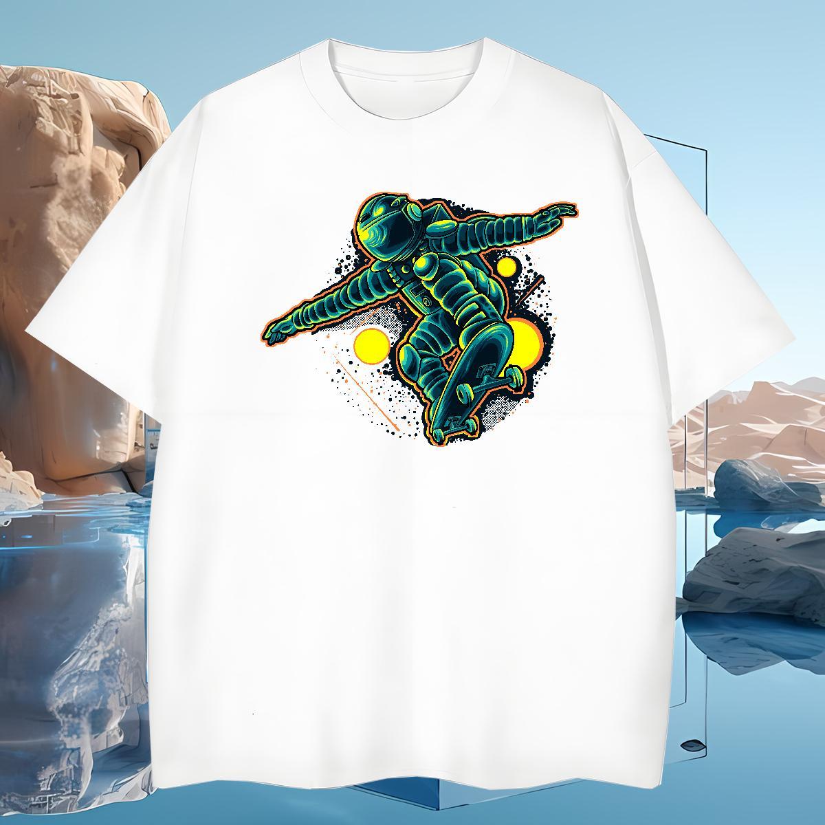 T shirt 230g Pure Cotton universe Beach Breathable Crew Neck Floral Print Mens Tshirts 2024 Summer Comfortable Wear