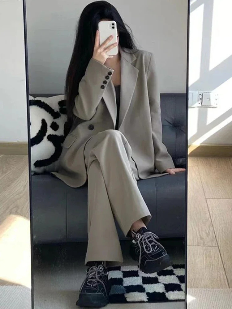 Office Wear Women Blazer Suits Sets Coats Wide Leg Pants Elegant Two Piece Jacket Autumn Coat 240812