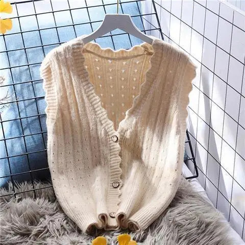 Knitted Vest Womens Cardigan Loose Outer Wear Spring Autumn Korean Version Sleeveless Shoulder Sweater Women 240813
