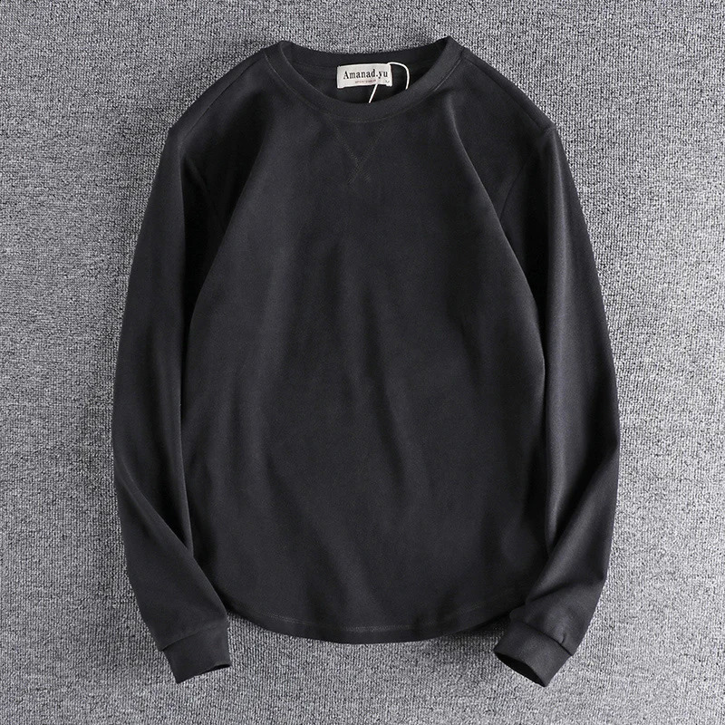 Autumn American Retro Long-sleeved O-neck Soild Color T-shirt Mens Fashion Simple 100% Cotton Washed Casual Sport Tops 240812