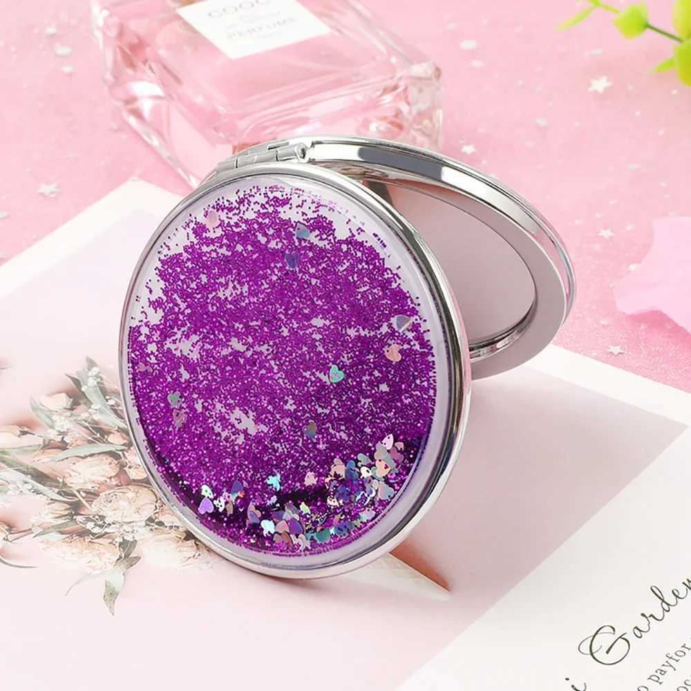 1pc Shiny Quicksand Makeup Mirror Cute Double Sided Pocket Mirror Girls Outdoor Portable Foldable Mirror Creative Small GiftXJ240813