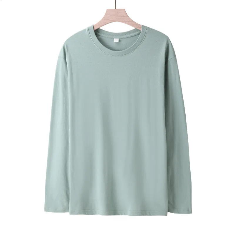 Solid colour cotton long-sleeved T-shirt men loose casual hoodie spring and autumn bottoming shirt round neck 240812