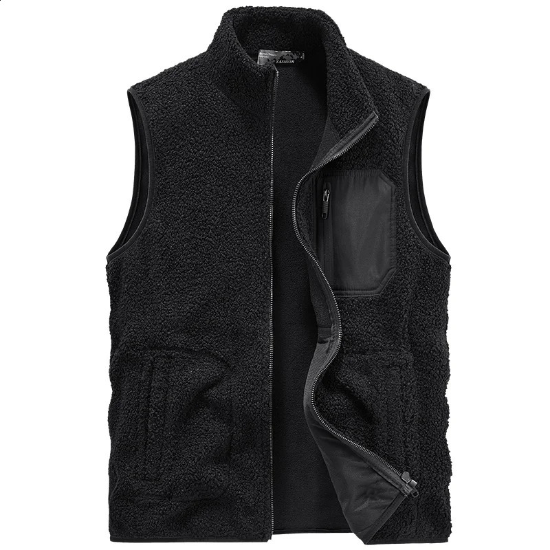 Winter Thermal Fleece Vest Men Fashion Multipocket Male Warm Waistcoat Casual Heated for Cycling Plus Size 240812