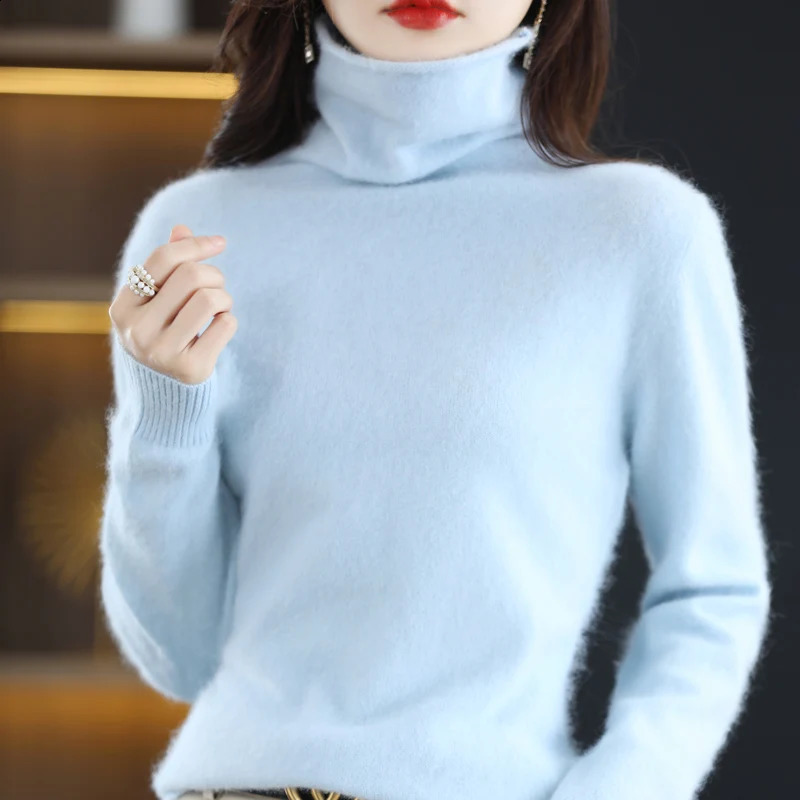 Autumn/Winter Mink Cashmere Womens Sweater Stacked Collar Hoodie Loose Large High Collar Knitted Warm Long Sleeve 240812
