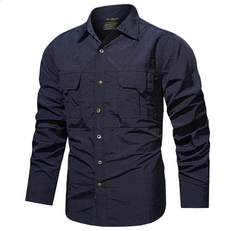 Mens summer lightweight tactical shirt quick drying long sleeved military outdoor work cargo Plus size 4XL 240812