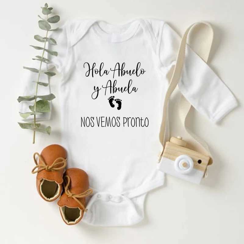 Hola Abuelo y Abuela Nos Vemos Pronto newborn baby tight fitting clothes cotton long sleeved baby jumpsuit baby boys and girls Ropa clothing W240812