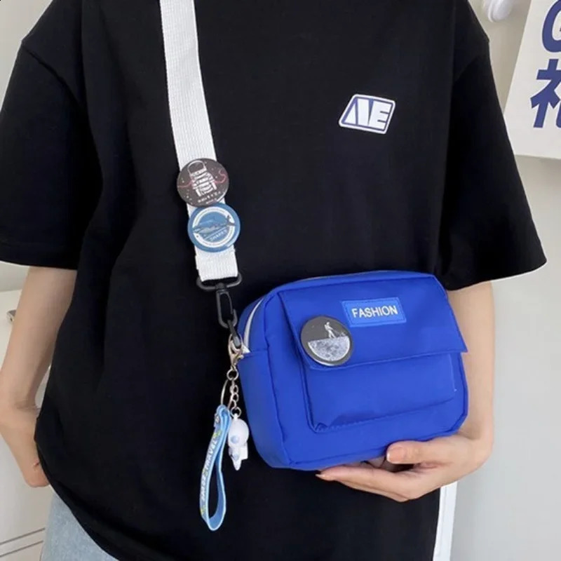 Japanese style Versatile solid color nylon shoulder bag womens space element cross body mens student neutral mini square 240813
