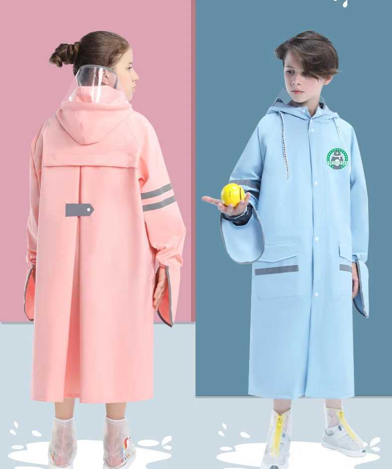 Children Kids Raincoat Boys Girls Thickening Rain Coat Poncho Jacket Outdoor Hiking Student Rainwear With Bag Space High Quality Y240810