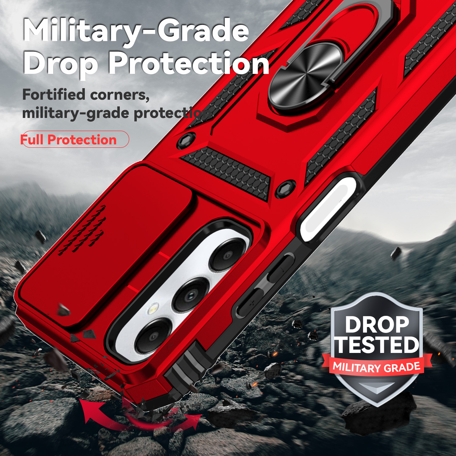 Military Grade Rugged Heavy Duty Cases Slide Camera Ring Stand Shockproof For Samsung A06 A16 A05 A05S A15 A25 A35 A55 A14 A24 A34 A54 A04 A13 A33 A53