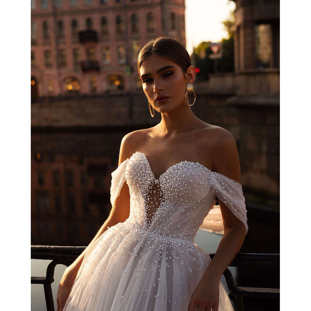 Elegant A E Gown Wedding Dresses Pearls Backless Sleeveless Bridal Gowns Big Vestidos De Novia Custom Size Colour