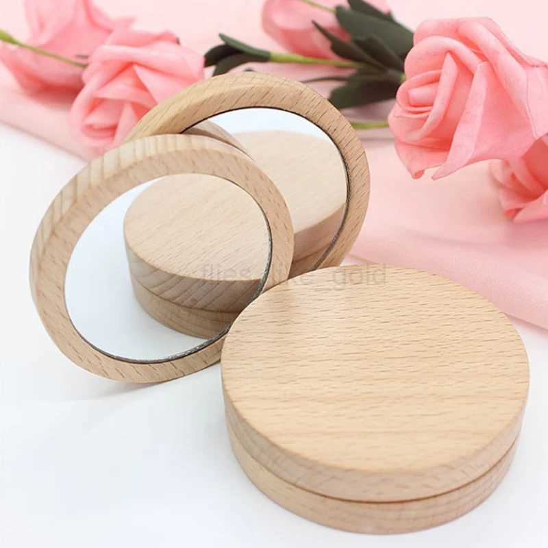 1x Wooden Makeup Mirror Portable Round Mirror Handheld Simple Makeup Mirror W240813