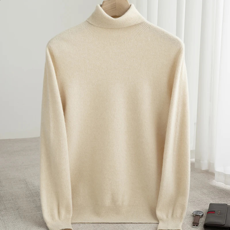 Mens Turtleneck 100% Merino Wool Sweater AutumnWinter Large Loose Knitted Keep Warm Top Parachute 240812