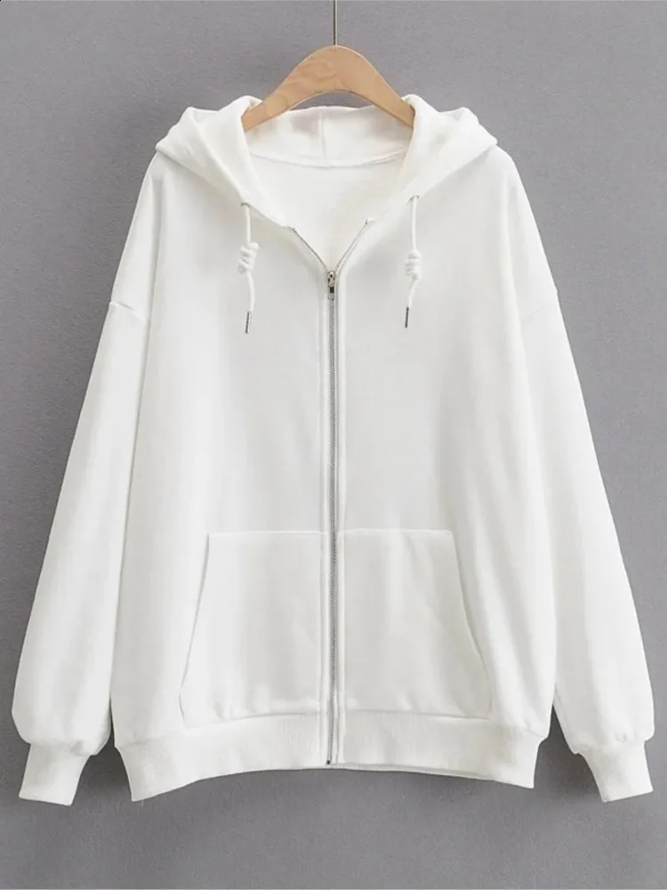 90s Streetwear Fashion Hoodie Y2k Womens Grunge Solid Color Sweatshirt Long Sleeve Pocket Zip Hoodie Harajuku Top Jacket 240812