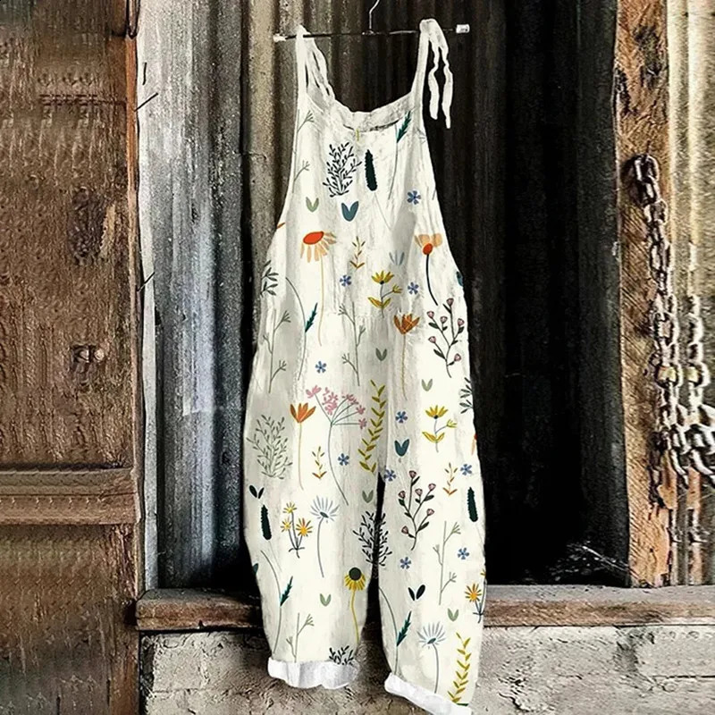 Womens Summer Fashion Retro Rompers Small Fresh Flower Pattern 3D Printed Suspenders Large Size Comfortable Suspenders 240813